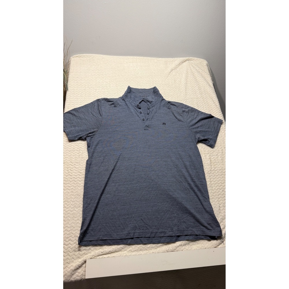TravisMathew Mens XXL Blue Heather Space Dye Short Sleeve Golf Polo Shirt 4548